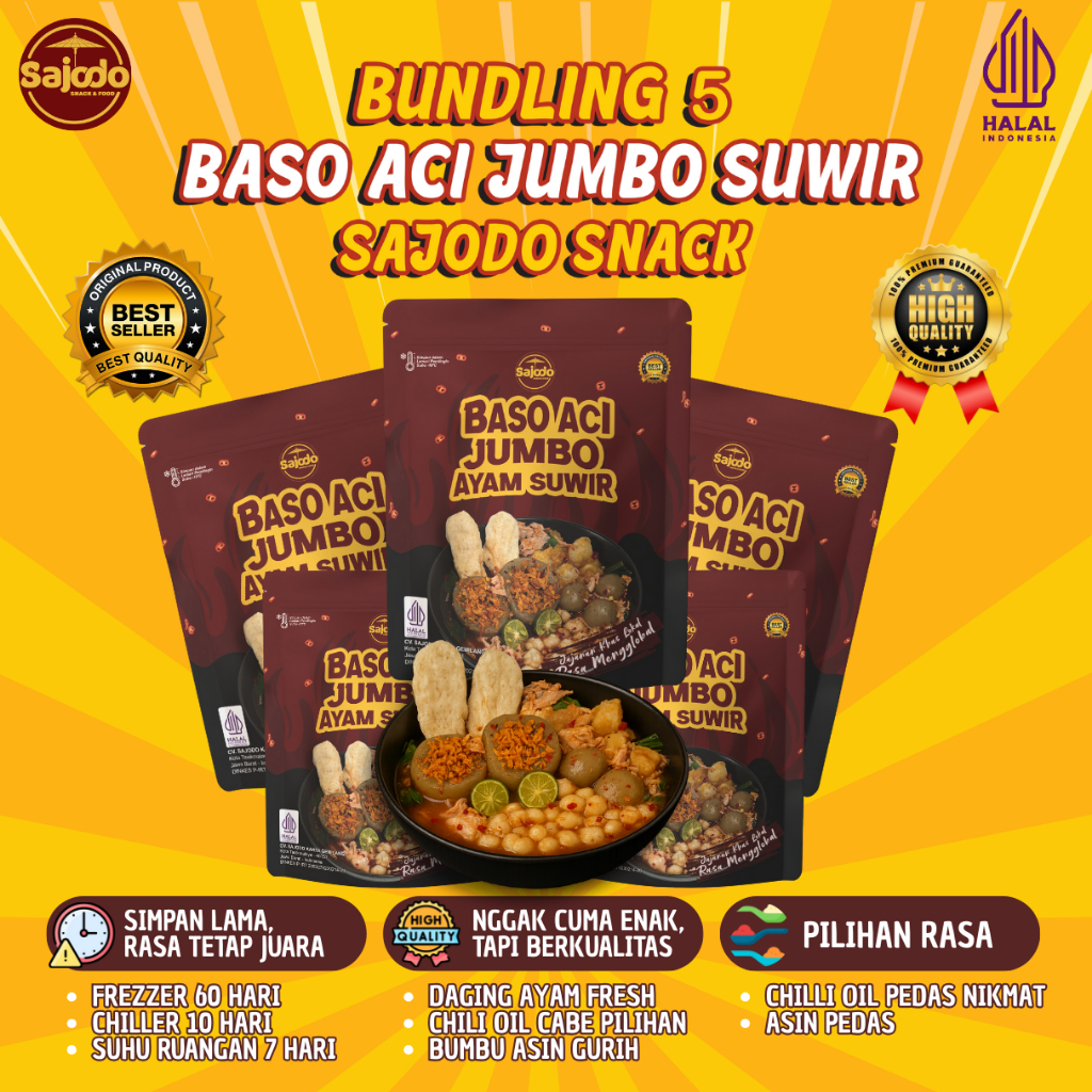 (Bundling 5 Bungkus) Baso Aci Ayam Suwir - Sajodo Snack & Food